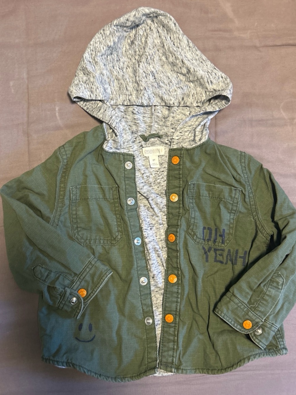 Gymboree Olive Green Kids Jean-Style Jacket with Gray Hood